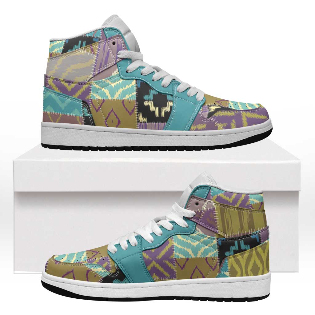 African American Quilt Inspired High Sneakers AJ1 Cultural Heritage Ethnic Quilt Pattern