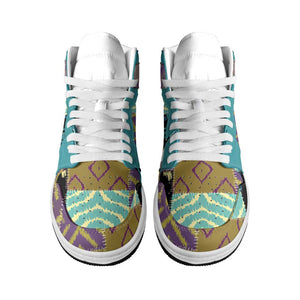 African American Quilt Inspired High Sneakers AJ1 Cultural Heritage Ethnic Quilt Pattern