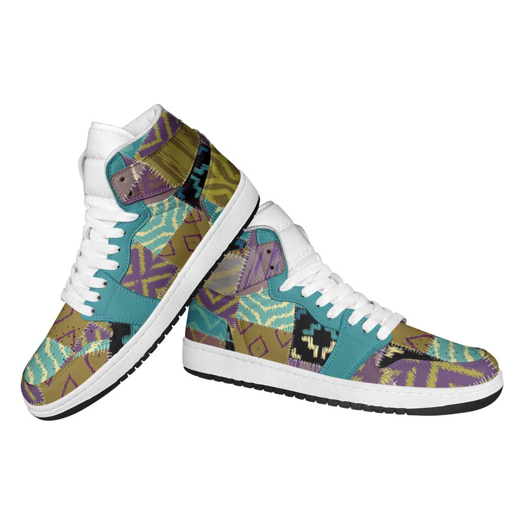 African American Quilt Inspired High Sneakers AJ1 Cultural Heritage Ethnic Quilt Pattern
