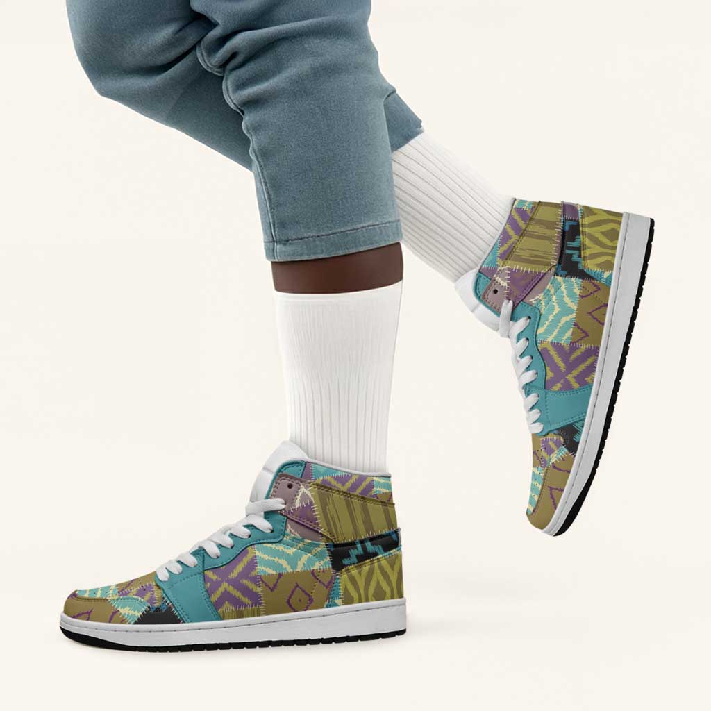 African American Quilt Inspired High Sneakers AJ1 Cultural Heritage Ethnic Quilt Pattern