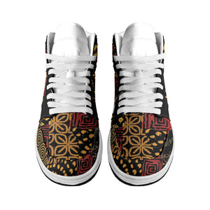 African American Quilt Inspired High Sneakers AJ1 Earth Tone African Patchwork Motif