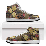 African American Quilt Inspired High Sneakers AJ1 Ethnic Bohemian Rhombus Patchwork