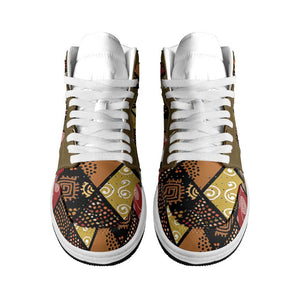 African American Quilt Inspired High Sneakers AJ1 Ethnic Bohemian Rhombus Patchwork