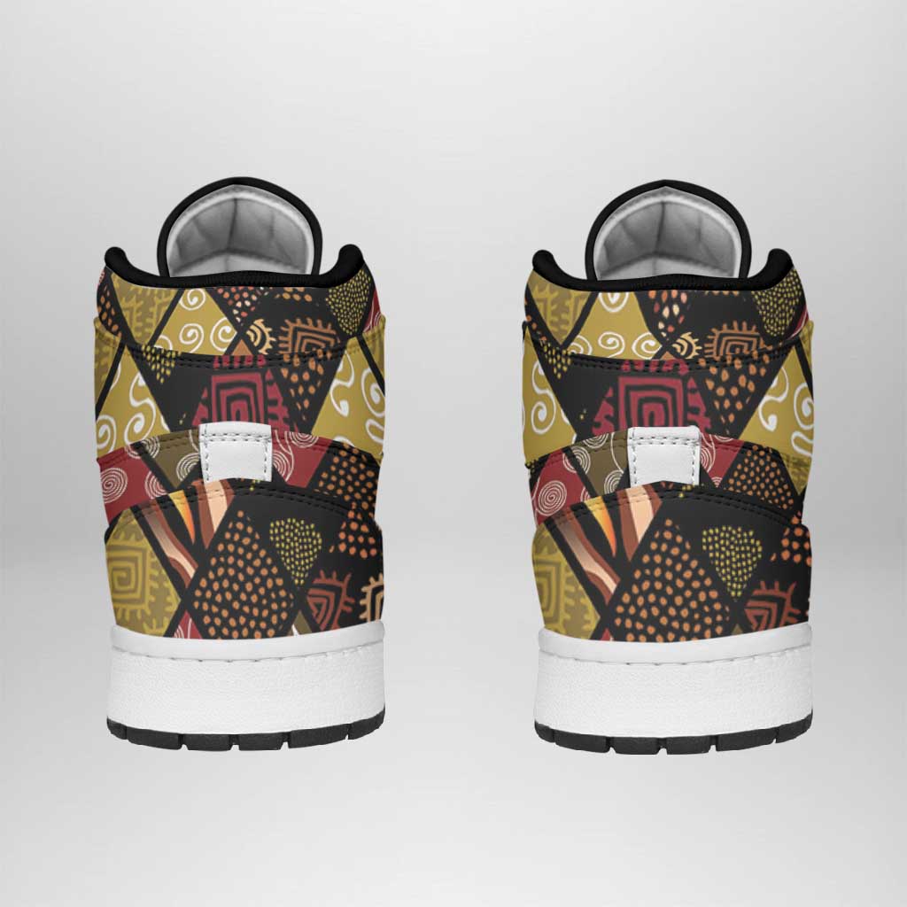 African American Quilt Inspired High Sneakers AJ1 Ethnic Bohemian Rhombus Patchwork