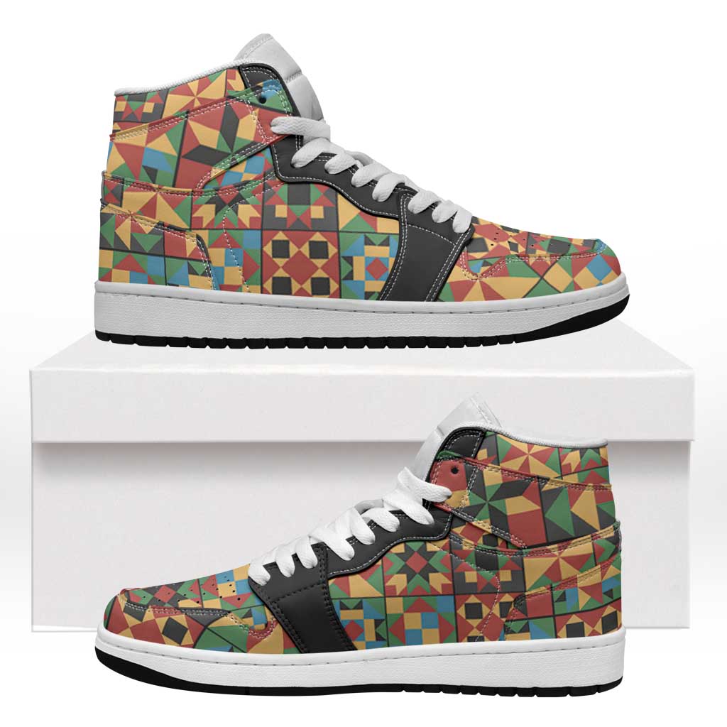 African American Quilt Inspired High Sneakers AJ1 Freedom Quilt Symbolic Patchwork