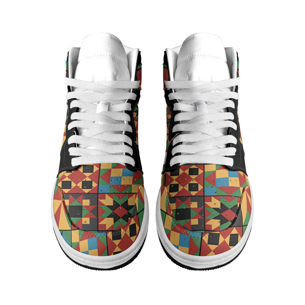 African American Quilt Inspired High Sneakers AJ1 Freedom Quilt Symbolic Patchwork