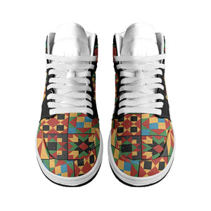 African American Quilt Inspired High Sneakers AJ1 Freedom Quilt Symbolic Patchwork