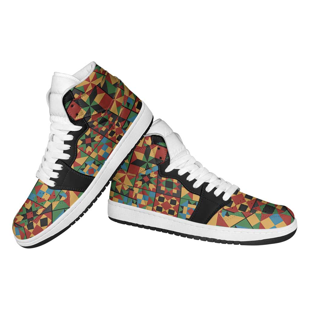 African American Quilt Inspired High Sneakers AJ1 Freedom Quilt Symbolic Patchwork