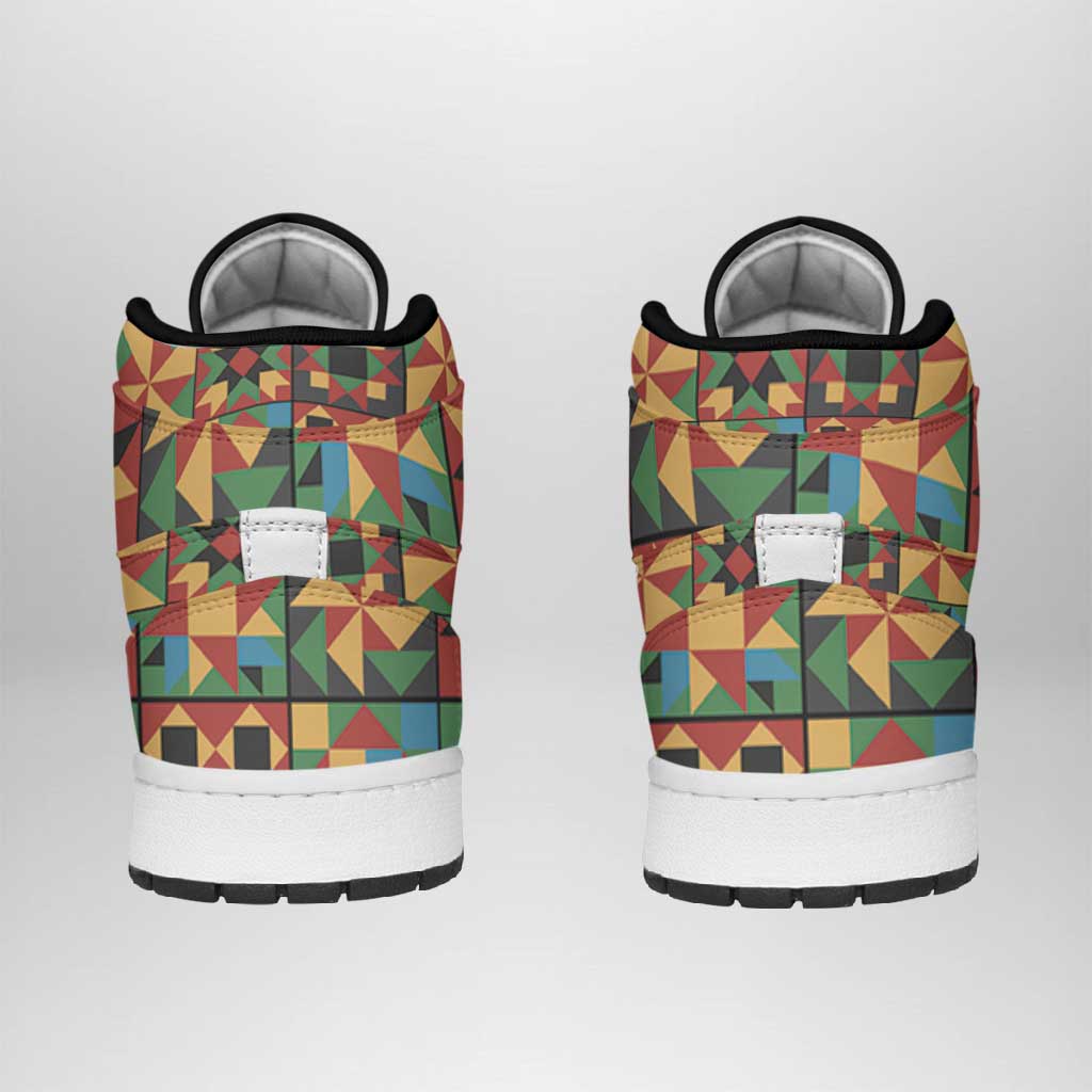 African American Quilt Inspired High Sneakers AJ1 Freedom Quilt Symbolic Patchwork