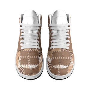 African American Quilt Inspired High Sneakers AJ1 Wild Animal Skin African Beige Tribal Elements