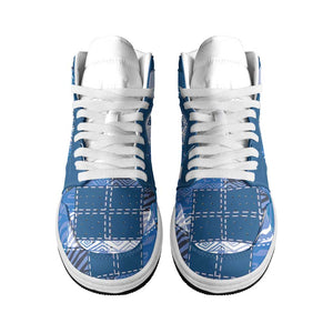 African American Quilt Inspired High Sneakers AJ1 Wild Animal Skin African Blue Tribal Elements