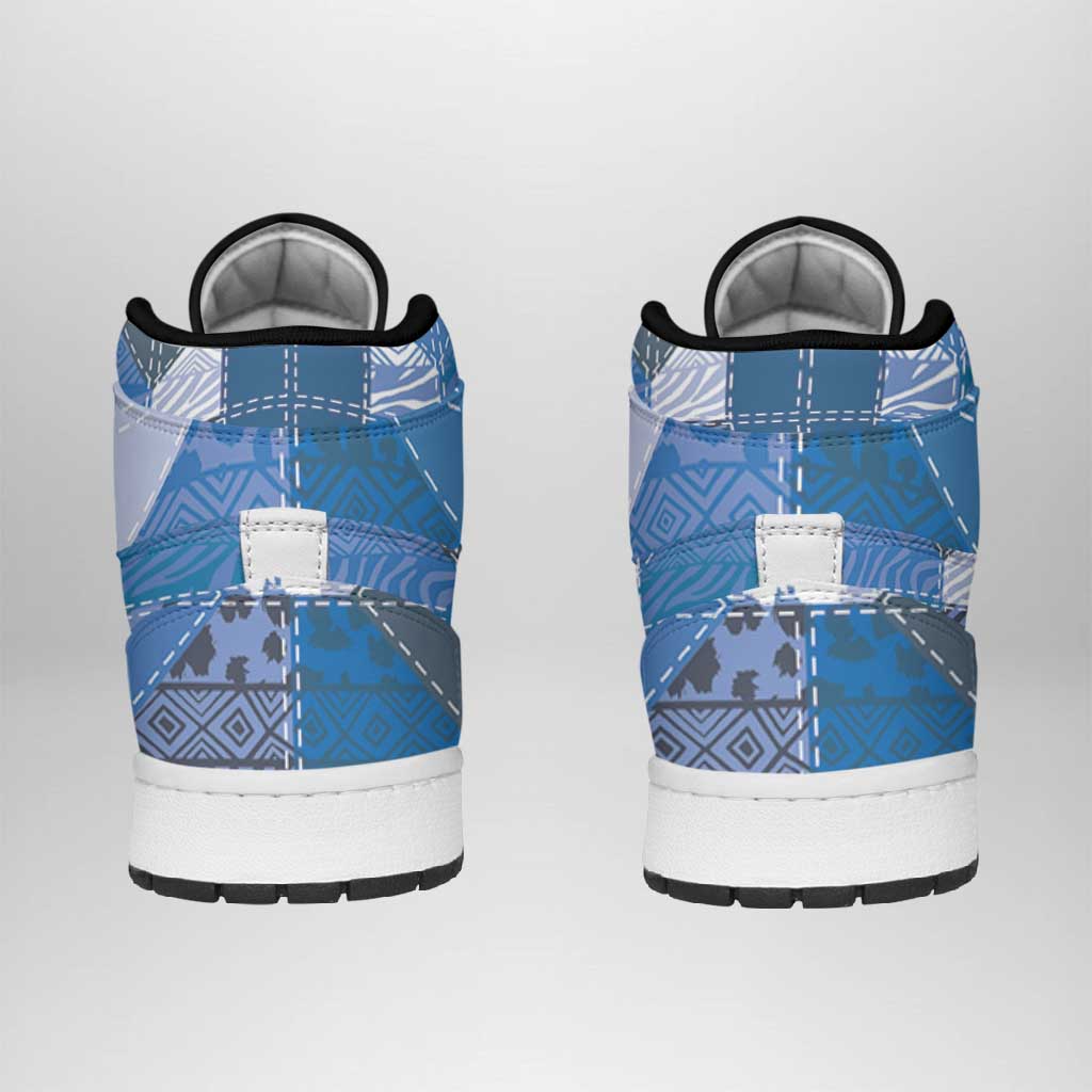 African American Quilt Inspired High Sneakers AJ1 Wild Animal Skin African Blue Tribal Elements