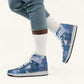 African American Quilt Inspired High Sneakers AJ1 Wild Animal Skin African Blue Tribal Elements