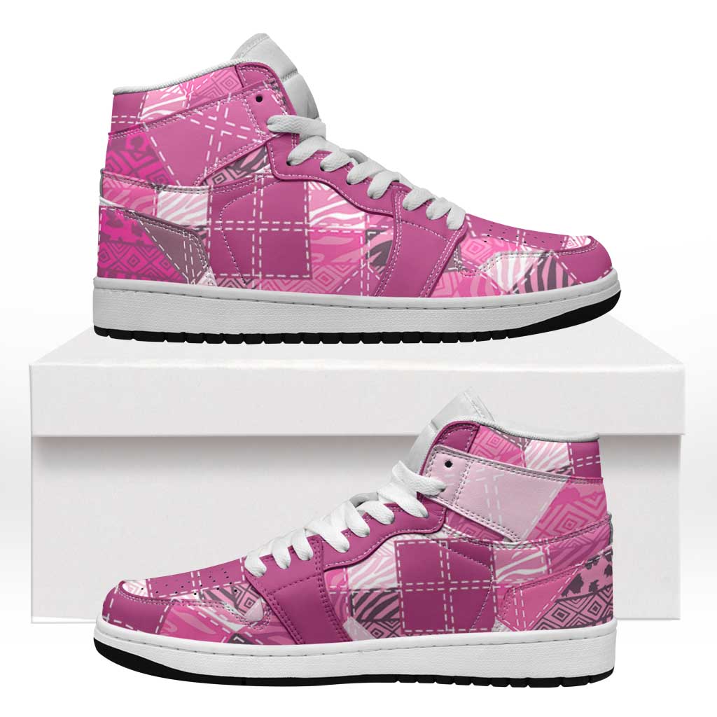 African American Quilt Inspired High Sneakers AJ1 Wild Animal Skin African Pink Tribal Elements