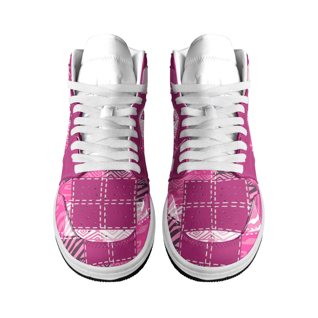 African American Quilt Inspired High Sneakers AJ1 Wild Animal Skin African Pink Tribal Elements