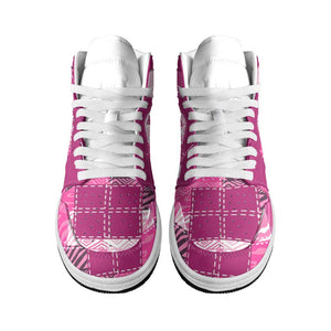 African American Quilt Inspired High Sneakers AJ1 Wild Animal Skin African Pink Tribal Elements