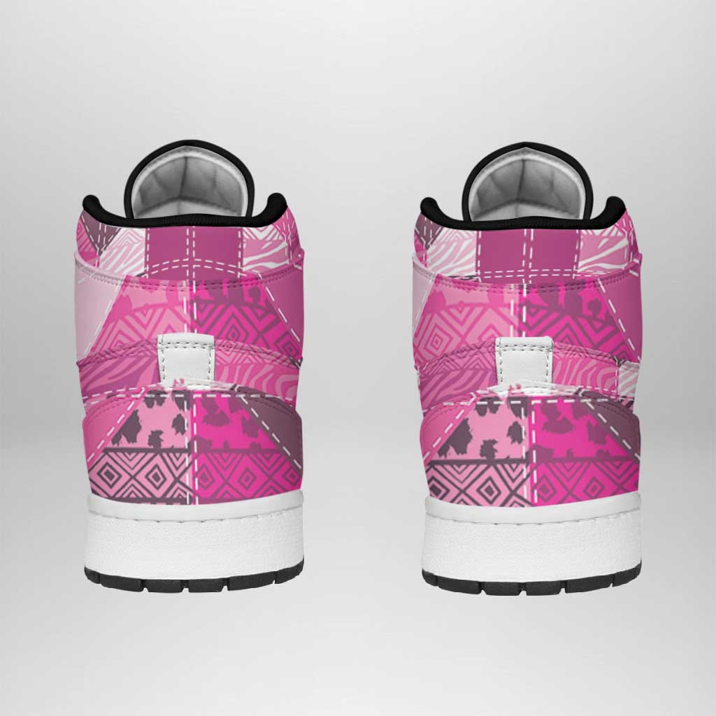 African American Quilt Inspired High Sneakers AJ1 Wild Animal Skin African Pink Tribal Elements
