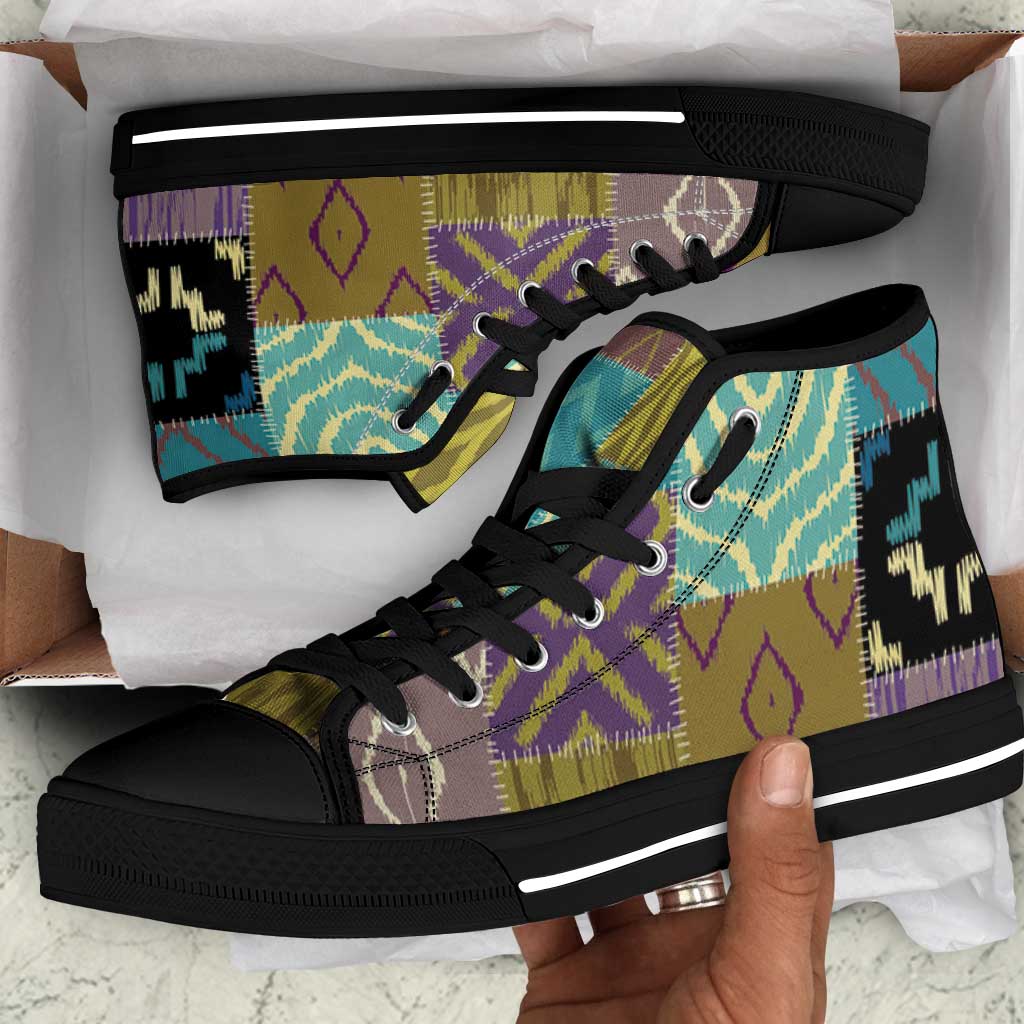African American Quilt Inspired High Top Shoes Cultural Heritage Ethnic Quilt Pattern
