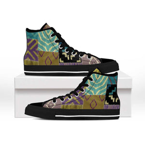 African American Quilt Inspired High Top Shoes Cultural Heritage Ethnic Quilt Pattern