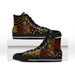 African American Quilt Inspired High Top Shoes Earth Tone African Patchwork Motif