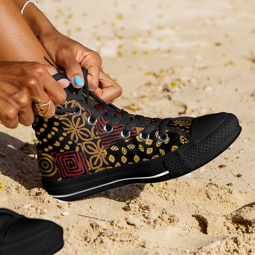 African American Quilt Inspired High Top Shoes Earth Tone African Patchwork Motif