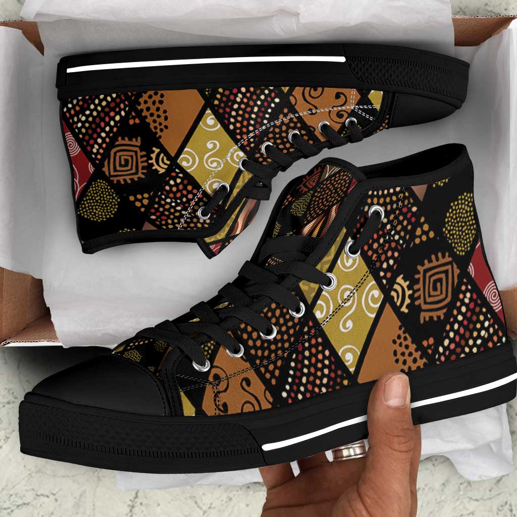 African American Quilt Inspired High Top Shoes Ethnic Bohemian Rhombus Patchwork