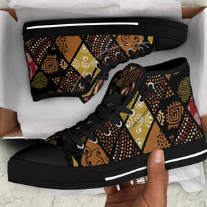 African American Quilt Inspired High Top Shoes Ethnic Bohemian Rhombus Patchwork