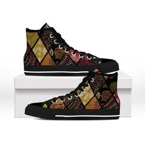 African American Quilt Inspired High Top Shoes Ethnic Bohemian Rhombus Patchwork
