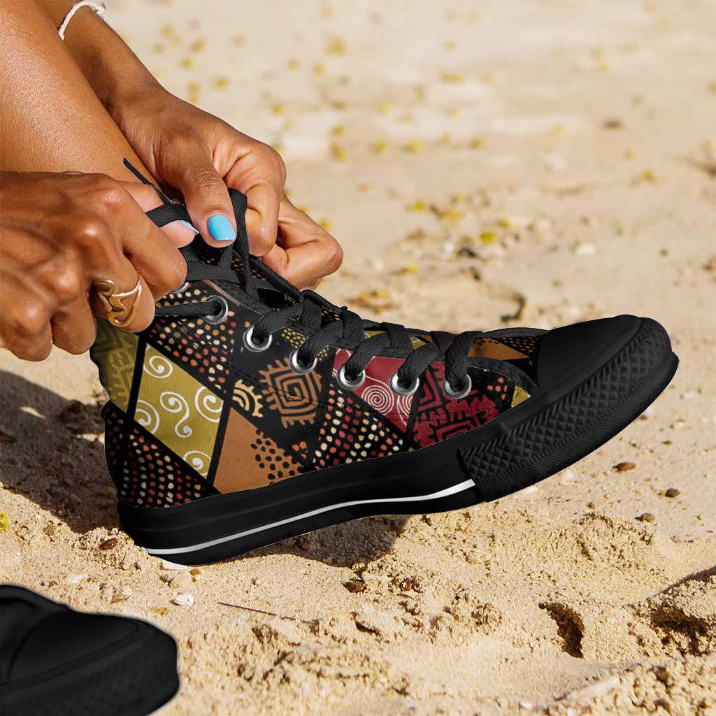 African American Quilt Inspired High Top Shoes Ethnic Bohemian Rhombus Patchwork