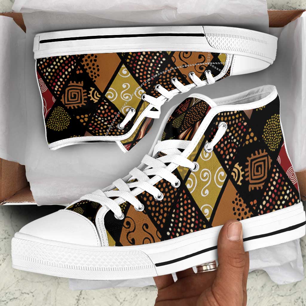 African American Quilt Inspired High Top Shoes Ethnic Bohemian Rhombus Patchwork