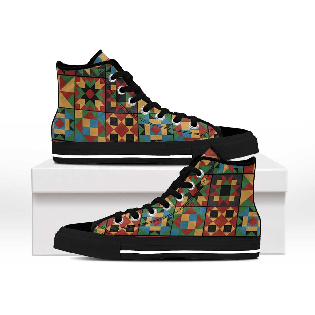 African American Quilt Inspired High Top Shoes Freedom Quilt Symbolic Patchwork