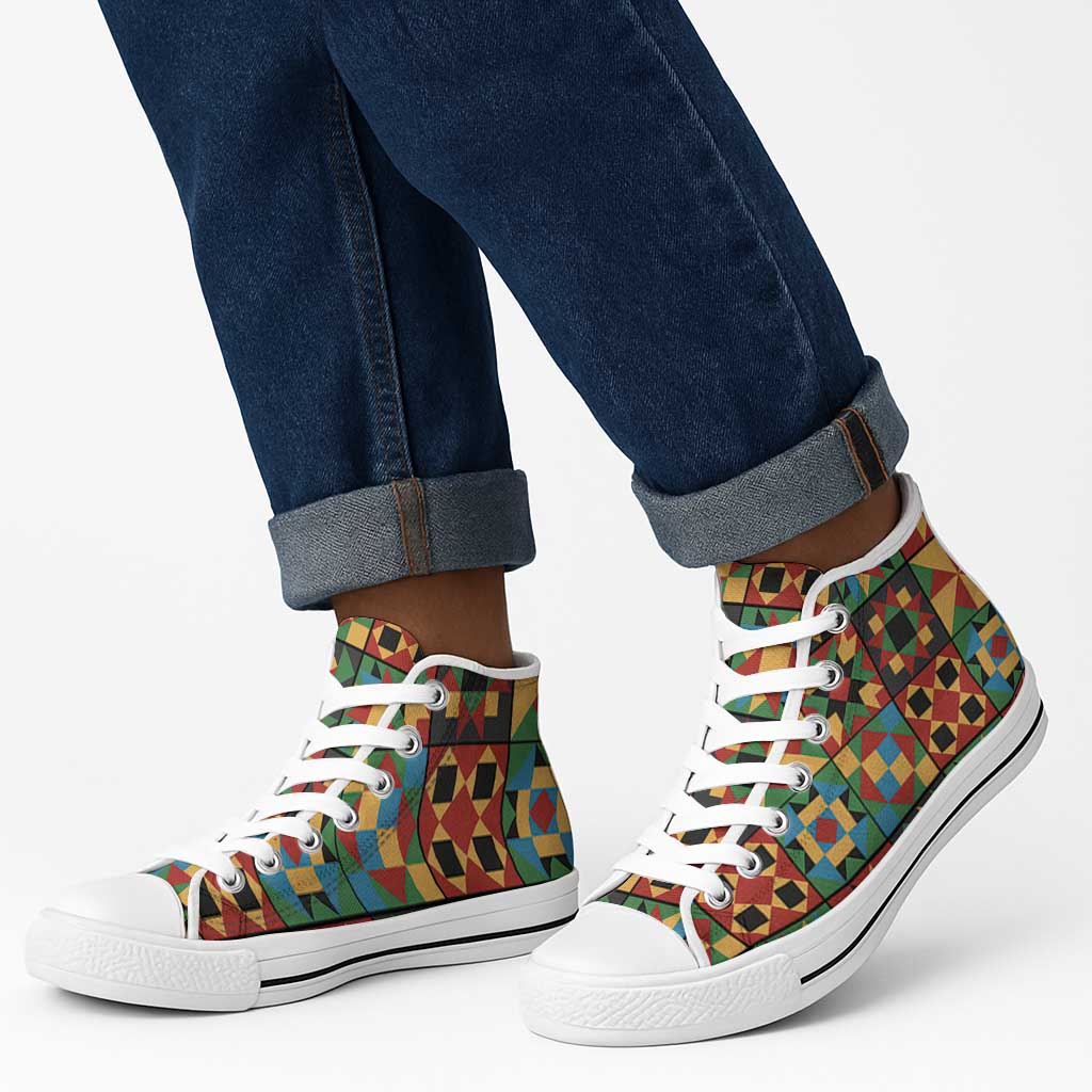 African American Quilt Inspired High Top Shoes Freedom Quilt Symbolic Patchwork
