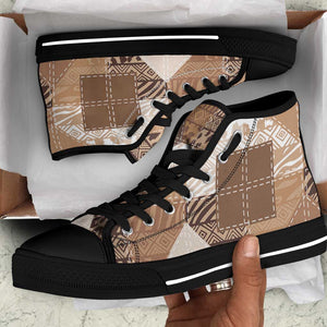 African American Quilt Inspired High Top Shoes Wild Animal Skin African Beige Tribal Elements