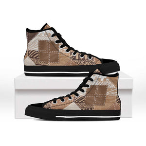 African American Quilt Inspired High Top Shoes Wild Animal Skin African Beige Tribal Elements