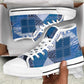 African American Quilt Inspired High Top Shoes Wild Animal Skin African Blue Tribal Elements