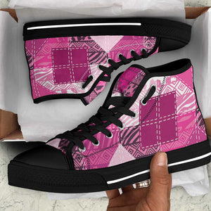 African American Quilt Inspired High Top Shoes Wild Animal Skin African Pink Tribal Elements