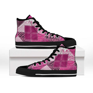 African American Quilt Inspired High Top Shoes Wild Animal Skin African Pink Tribal Elements