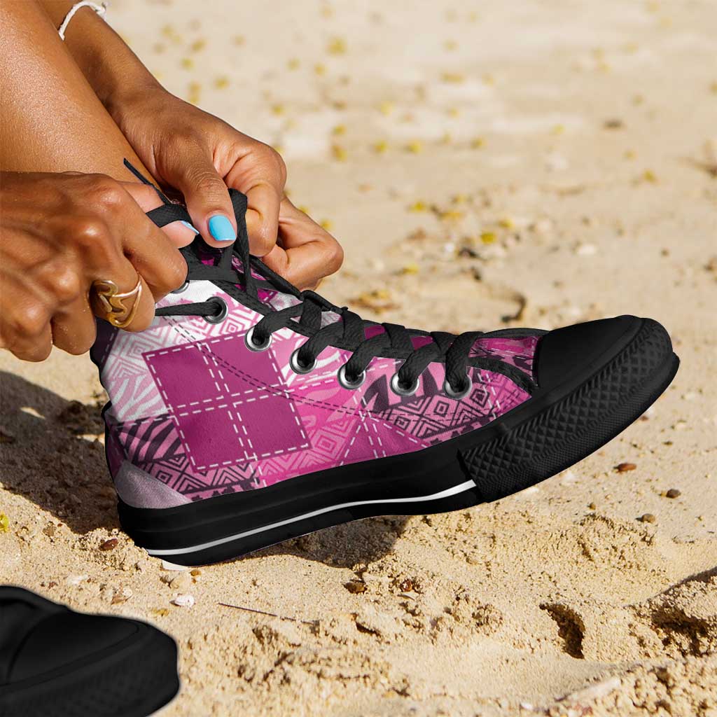 African American Quilt Inspired High Top Shoes Wild Animal Skin African Pink Tribal Elements