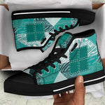 African American Quilt Inspired High Top Shoes Wild Animal Skin African Turquoise Tribal Elements