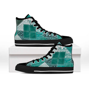 African American Quilt Inspired High Top Shoes Wild Animal Skin African Turquoise Tribal Elements