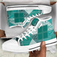 African American Quilt Inspired High Top Shoes Wild Animal Skin African Turquoise Tribal Elements