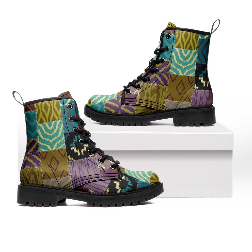 African American Quilt Inspired Leather Boots Cultural Heritage Ethnic Quilt Pattern