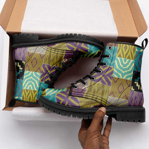 African American Quilt Inspired Leather Boots Cultural Heritage Ethnic Quilt Pattern