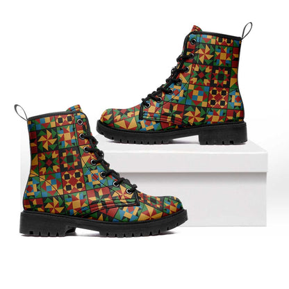 African American Quilt Inspired Leather Boots Freedom Quilt Symbolic Patchwork