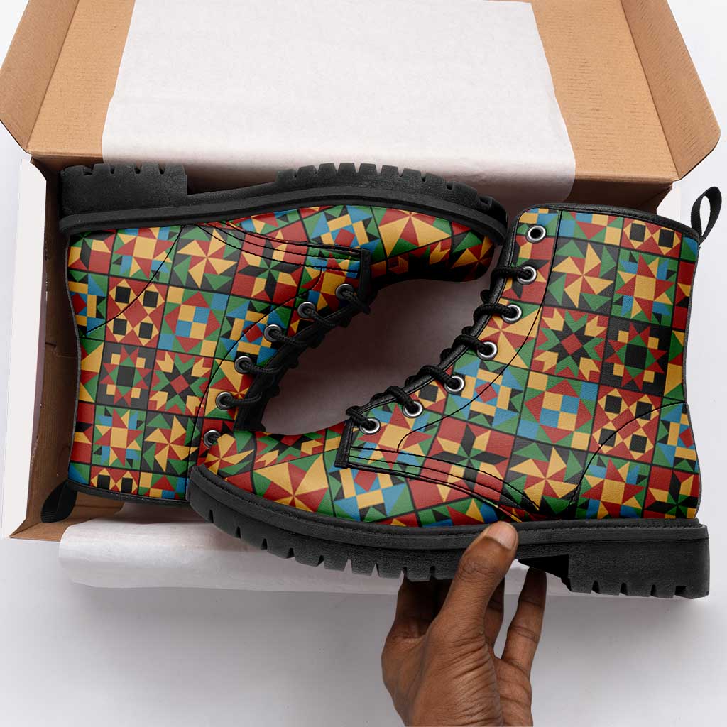 African American Quilt Inspired Leather Boots Freedom Quilt Symbolic Patchwork