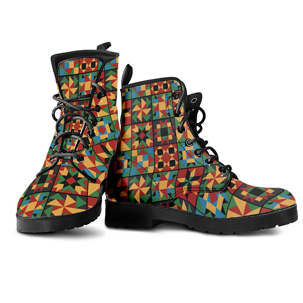 African American Quilt Inspired Leather Boots Freedom Quilt Symbolic Patchwork