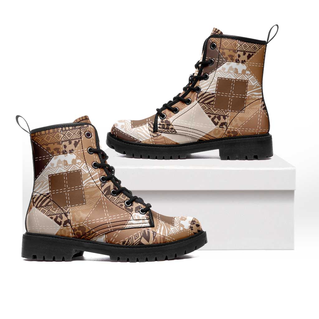 African American Quilt Inspired Leather Boots Wild Animal Skin African Beige Tribal Elements