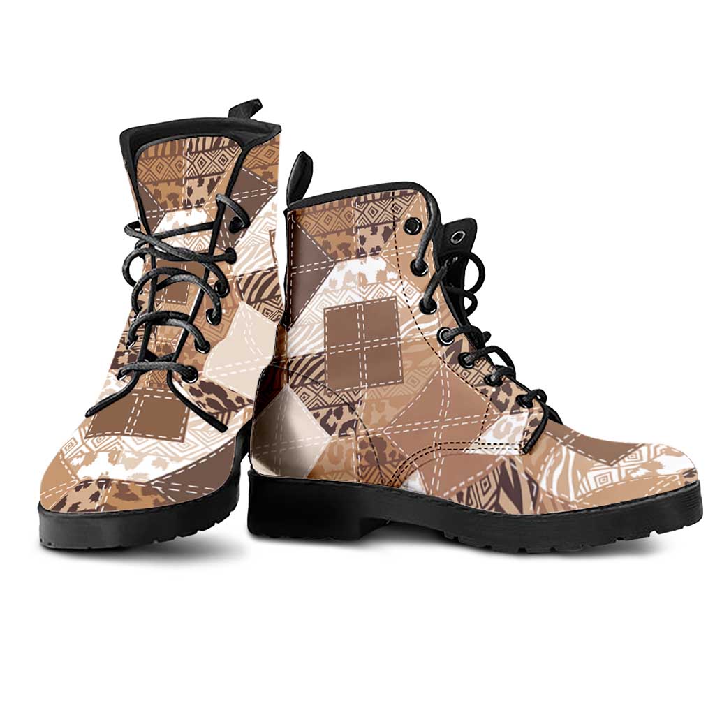 African American Quilt Inspired Leather Boots Wild Animal Skin African Beige Tribal Elements