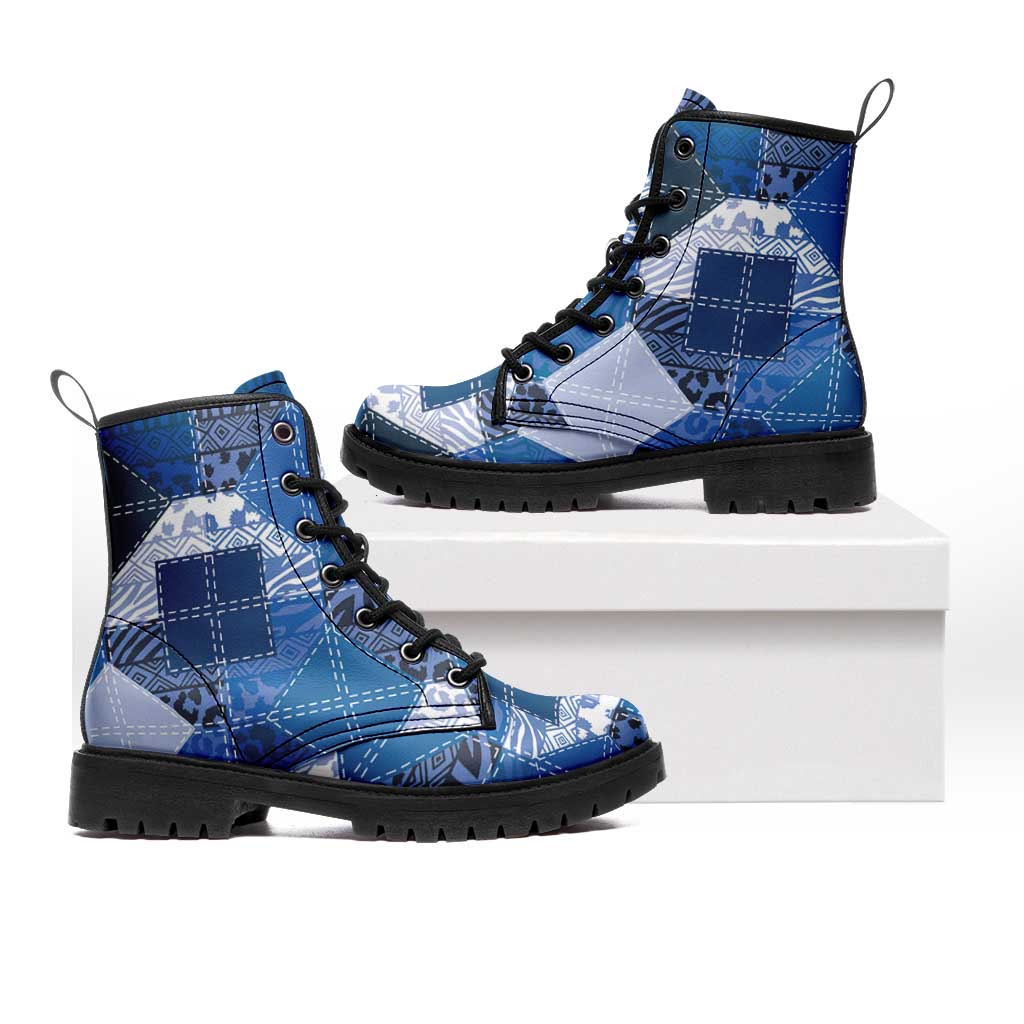 African American Quilt Inspired Leather Boots Wild Animal Skin African Blue Tribal Elements