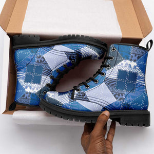 African American Quilt Inspired Leather Boots Wild Animal Skin African Blue Tribal Elements